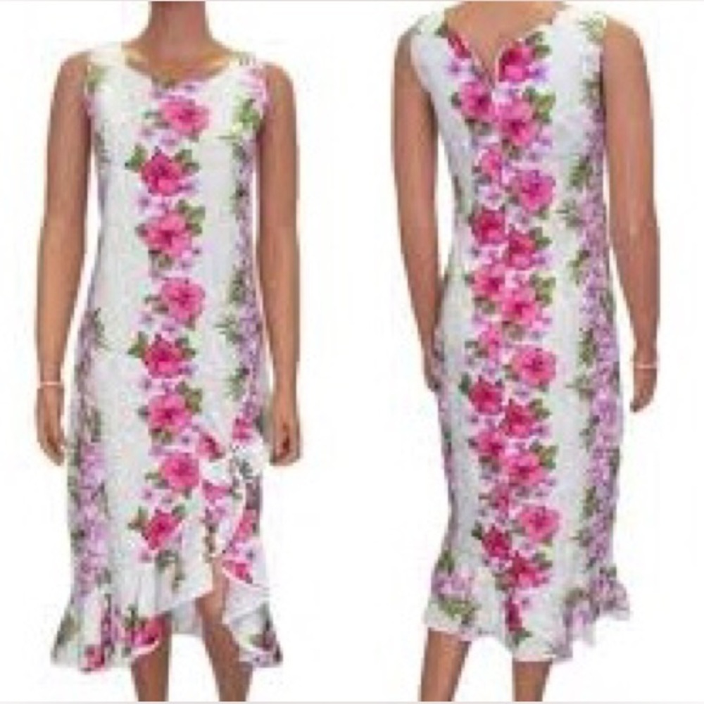 TWO PALMS Size‎ 3XL Floral Ruffle Dress.Sleeveless High Low Steachable Zipper